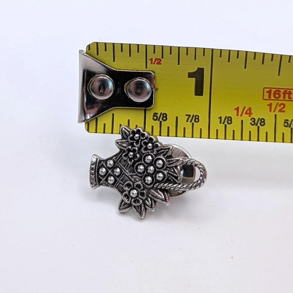 Avon Flower Basket Pin Silver Tone Vintage Floral Lapel Tie Tack 0.75